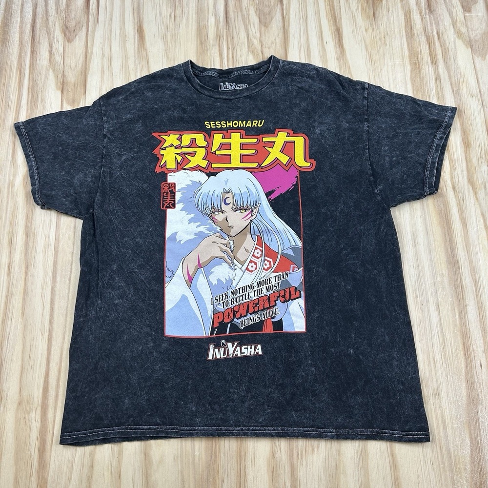 Inuyasha Sesshomaru Anime T-Shirt Men's Large Acid Wash Black Short Sleeve